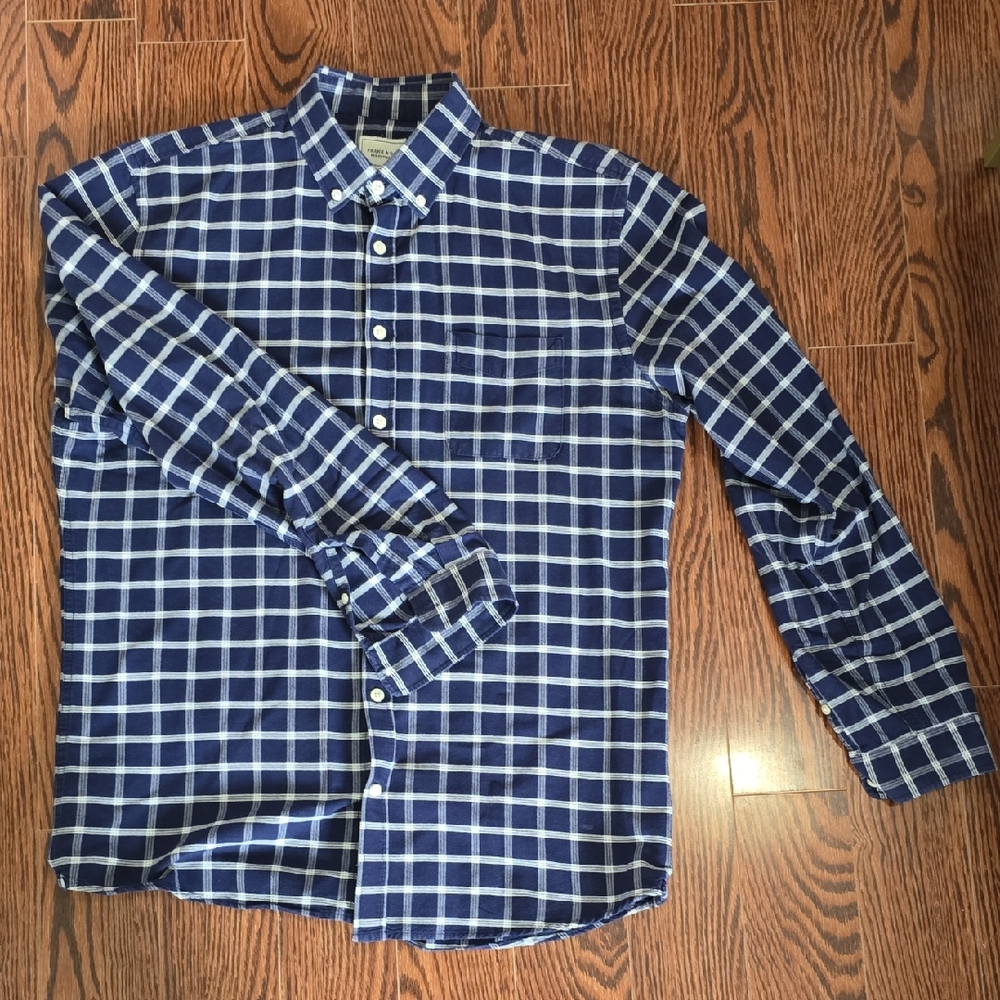 Frank & Oak Blue and White Checkered Button Down Shirt